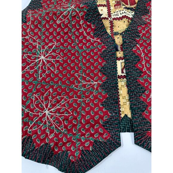 Handmade Reversible Women's Ugly Christmas Vest Folk Santa/Poinsettias Cotton XL - Picture 13 of 16